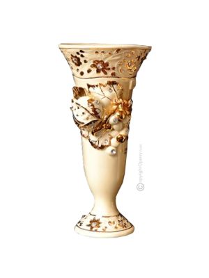 VASE VISTOSO Céramique artistique de style baroque avec détails en or 24 carats Fabriqué en Italie