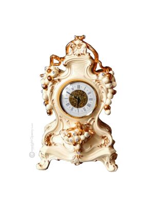 HORLOGE DE TABLE Style baroque en céramique artistique avec détails en or 24 carats Fabriqué en Italie