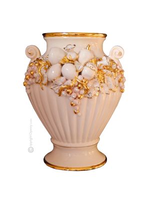 VASE IONIQUE Céramique artistique de style baroque avec détails en or 24 carats Fabriqué en Italie