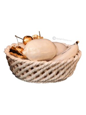 PANIER AVEC FRUITS Décoration de table centre de table artistique en céramique style baroque couleur or 24 carats cristaux Swarovski 