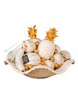 PANIER AVEC FRUITS Décoration de table centre de table artistique en céramique style baroque couleur or 24 carats cristaux Swarovski 