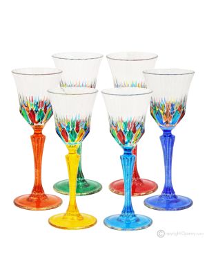 ADAGIO Ensemble de 6 authentiques verres à liqueur à pied peints à la main en verre de qualité supérieure.