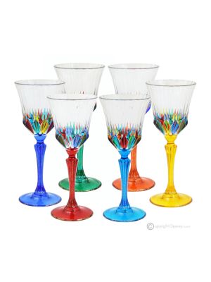 ADAGIO Ensemble de 6 authentiques verres à vin à pied peints à la main en verre de qualité supérieure.