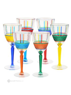 BRILLANTE Ensemble de 6 authentiques verres à vin à pied peints à la main en verre de qualité supérieure.