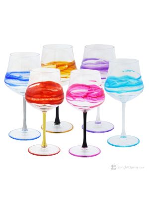 EGO Ensemble de 6 verres à pied authentiques peints à la main en verre de qualité supérieure.
