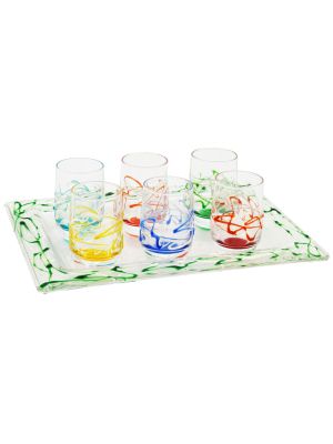 LOTO Ensemble de 6 authentiques verres à liqueur peints à la main avec plateau en verre de qualité supérieure.