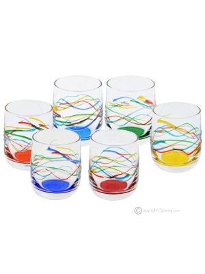 LOTO Ensemble de 6 verres authentiques modernes peints à la main en verre de qualité supérieure.