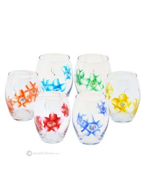 MONTECARLO Ensemble de 6 authentiques verres à eau modernes peints à la main en verre de qualité supérieure.