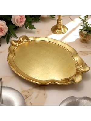 PLATEAU OVALE en bois décoré de feuilles d'or, fait et peint à la main à Florence, authentique Made in Italy
