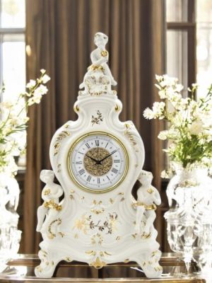 HORLOGE DE TABLE AMORINI Céramique artistique de style baroque de couleur or 24 carats Fabriqué en Italie