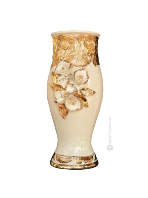 VASE en céramique artistique de style baroque avec détails en or 24 carats Fabriqué en Italie