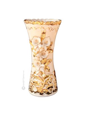 VASE en céramique artistique de style baroque avec détails en or 24 carats Fabriqué en Italie