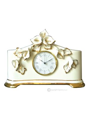 HORLOGE DE TABLE Céramique artistique de style baroque avec détail en or 24 carats Fabriquée en Italie