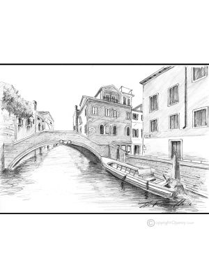 FONDAMENTA S. CATERINA - VENISE Dessin au crayon sur carton moderne Made in Italy 