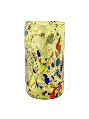 VASE ARLECCHINO authentique verre soufflé de Murano avec Murrine et feuille d'argent 925 fait main Made in Italy