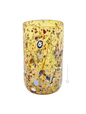 VASE ARLECCHINO authentique verre soufflé de Murano avec Murrine et feuille d'argent 925 fait main Made in Italy