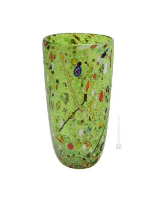 VASE ARLECCHINO authentique verre soufflé de Murano avec Murrine et feuille d'argent 925 fait main Made in Italy