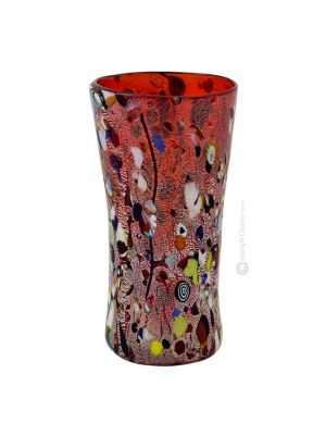 VASE ARLECCHINO authentique verre soufflé de Murano avec Murrine et feuille d'argent 925 fait main Made in Italy