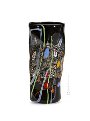 VASE SOSPIRI authentique verre soufflé de Murano avec Murrine et feuille d'argent 925 fait main Made in Italy