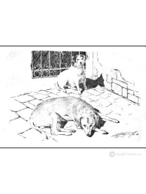 LES CHIENS GARDIENS Dessin au stylo sur toile moderne Made in Italy 