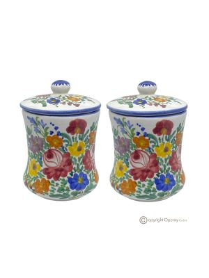 FIORACCIO Set de 2 pots en authentique céramique artistique Castelli, réalisés et peints à la main.
