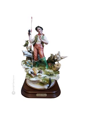 Le PÊCHEUR Statue Statue Capodimonte Figurine en Porcelaine Faite à la Main Fabriquée en Italie