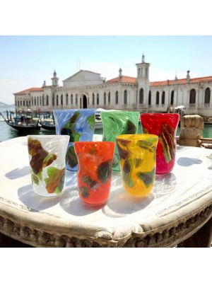 Ensemble de 6 verres en verre soufflé avec incrustations en verre fusionné, véritable artisanat de Murano.