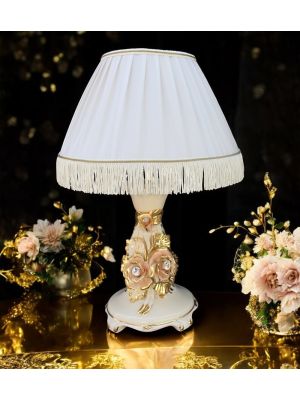 Lampe de table artistique en céramique de style baroque, détail en or 24 carats, Made in Italy