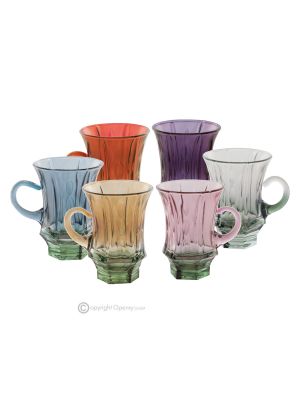 MISTRAL Ensemble de 6 tasses à thé modernes authentiques peintes à la main en verre de qualité supérieure.