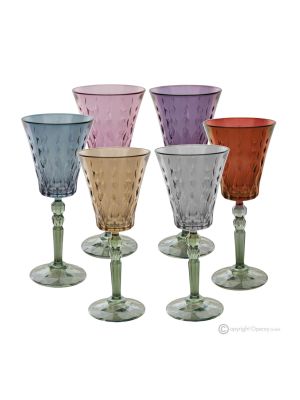 MISTRAL Ensemble de 6 authentiques verres à vin à pied peints à la main en verre de qualité supérieure.