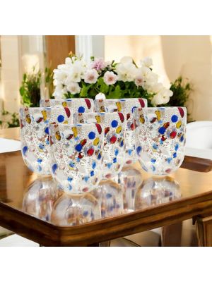 Ensemble de 6 verres en verre soufflé avec feuille d'argent, authentiques de Murano, Venise.