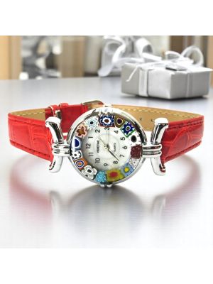 MONTRE-BRACELET POUR DAME avec authentique verre de Murano fait à la main Murrine Made in Italy