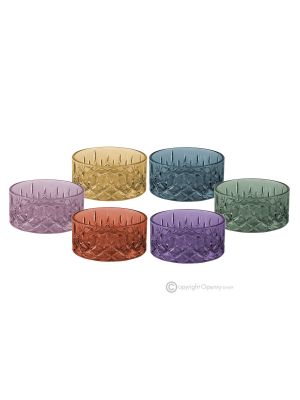 NOBLE Ensemble de 6 tasses à dessert, design moderne, verre de qualité supérieure, peintes à la main.