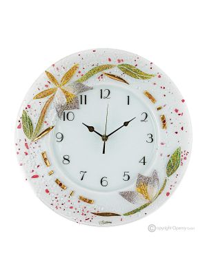 AZALEA Horloge murale, verre artistique décoré en relief floral, fait main