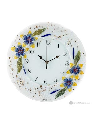 GIGLIO Horloge murale, verre artistique décoré en relief floral, fait main