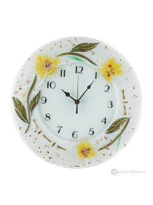 Horloge murale GERBERA, verre artistique décoré en relief floral, fait main