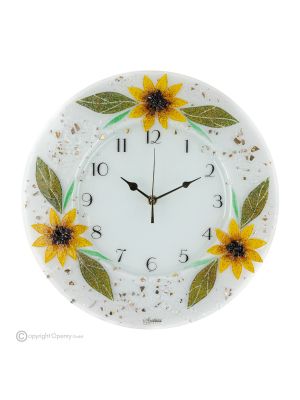 Horloge murale TOURNESOL, verre artistique décoré en relief floral, fait main