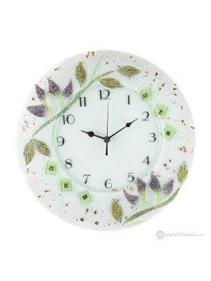 NINFEA Horloge murale, verre artistique décoré en relief floral, fait main