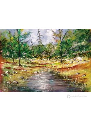 PROMENADE DANS LES BOIS Peinture acrylique moderne sur toile Made in Italy 