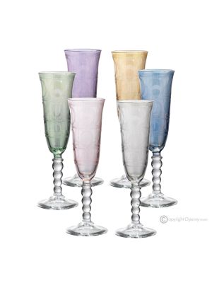 PERLE Ensemble de 6 flûtes authentiques peintes à la main en verre de qualité supérieure.