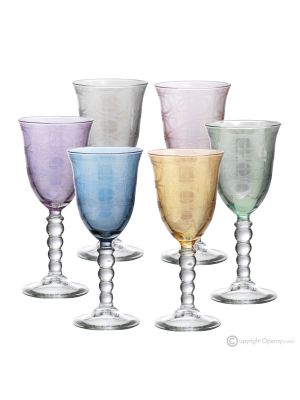 PERLE Ensemble de 6 authentiques verres à eau à pied peints à la main en verre de qualité supérieure.