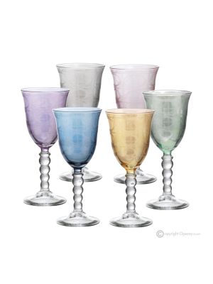 PERLE Ensemble de 6 authentiques verres à vin à pied peints à la main en verre de qualité supérieure.