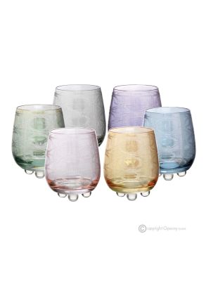 PERLE Ensemble de 6 authentiques verres à eau modernes peints à la main en verre de qualité supérieure.