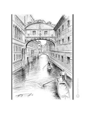 PONT DES SOUPIR - VENISE Dessin au crayon sur carton moderne Made in Italy 