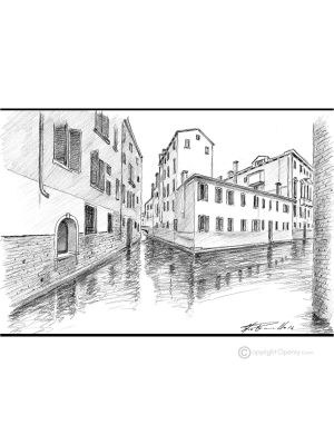 RIO DELLA FAVA - VENISE Dessin au crayon sur carton moderne Made in Italy 