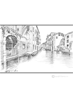 RIO SAN GIOVANNI LATERANO - VENISE Dessin au crayon sur carton moderne Made in Italy 