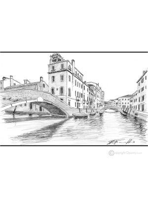RIO DEL CARMINI - VENISE Dessin au crayon sur carton moderne Made in Italy 