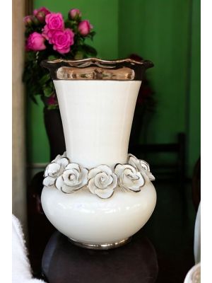 VASE en céramique artistique de style baroque avec détail en platine Fabriqué en Italie