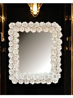 MIROIR CRISTAL ET ROSE Miroir décoratif artistique en céramique de style baroque avec détails en or 24 carats Fabriqué en Italie