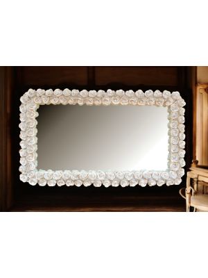 Miroir en céramique de style baroque décoré de roses, de cristaux Swarovski et de détails dorés.